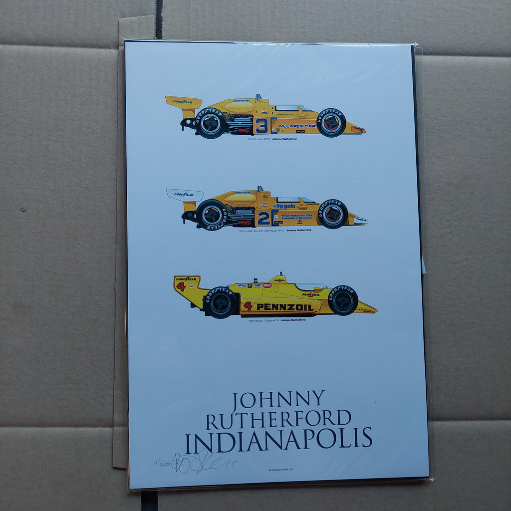 Johnny Rutherford 3-Time Winner Illustration Signed by Jeff Stapleton 1/200