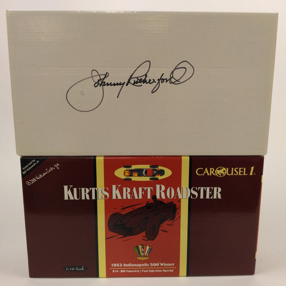 1953 Vukovich Kurtis Carousel 1 Diecast. Box autographed by Johnny Rutherford. From the Private Collection of Johnny Rutherford.