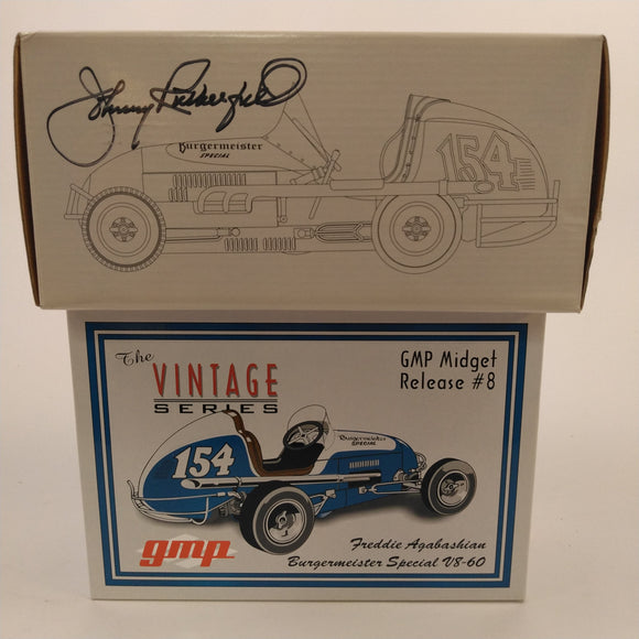 Freddie Agabashian Midget GMP Diecast. Box autographed by Johnny Rutherford. From the Private Collection of Johnny Rutherford.