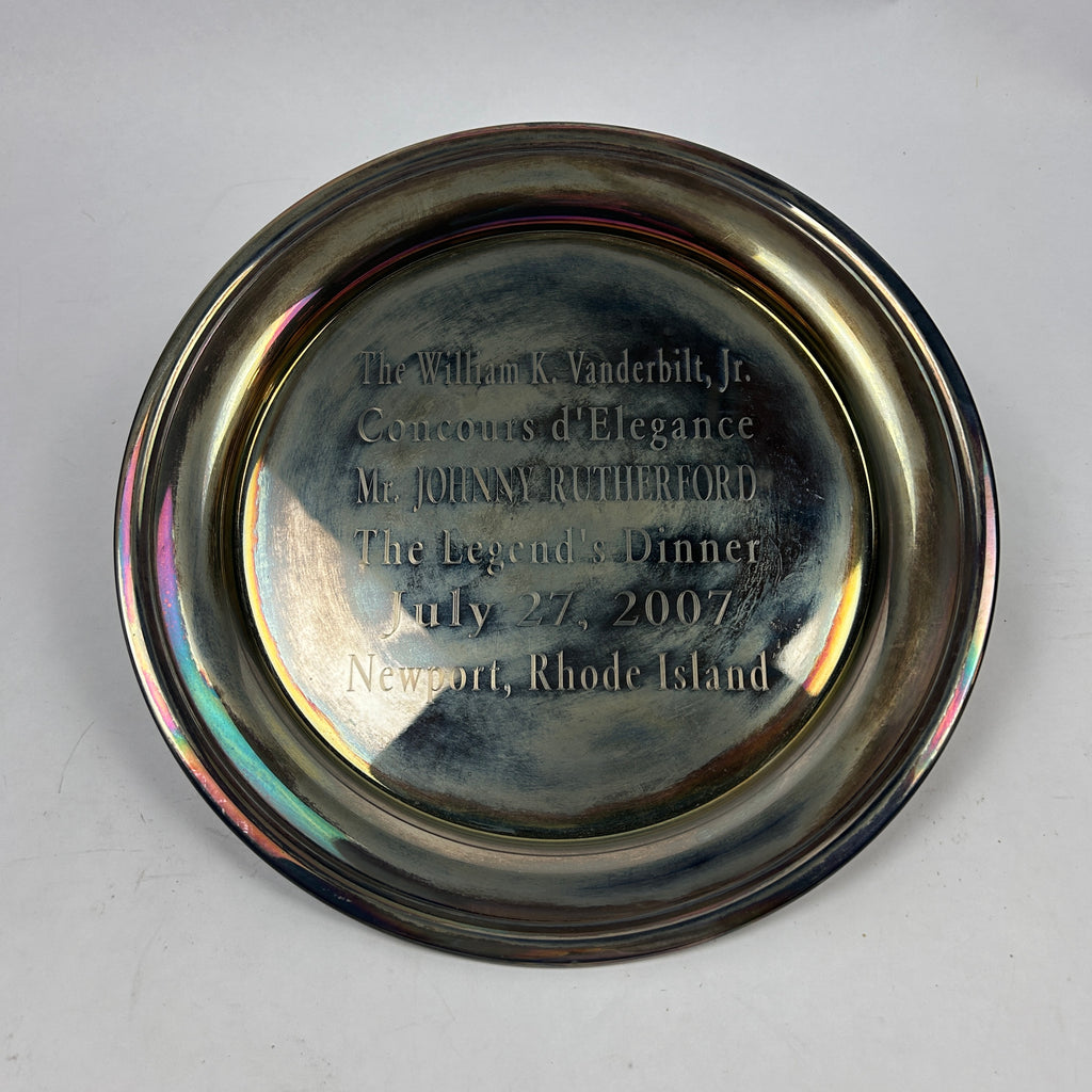 Johnny Rutherford's 2007 William K. Vanderbilt Concours d'Elegance Award Platter. Presented at the Legend's Dinner Newport, Rhode Island.
