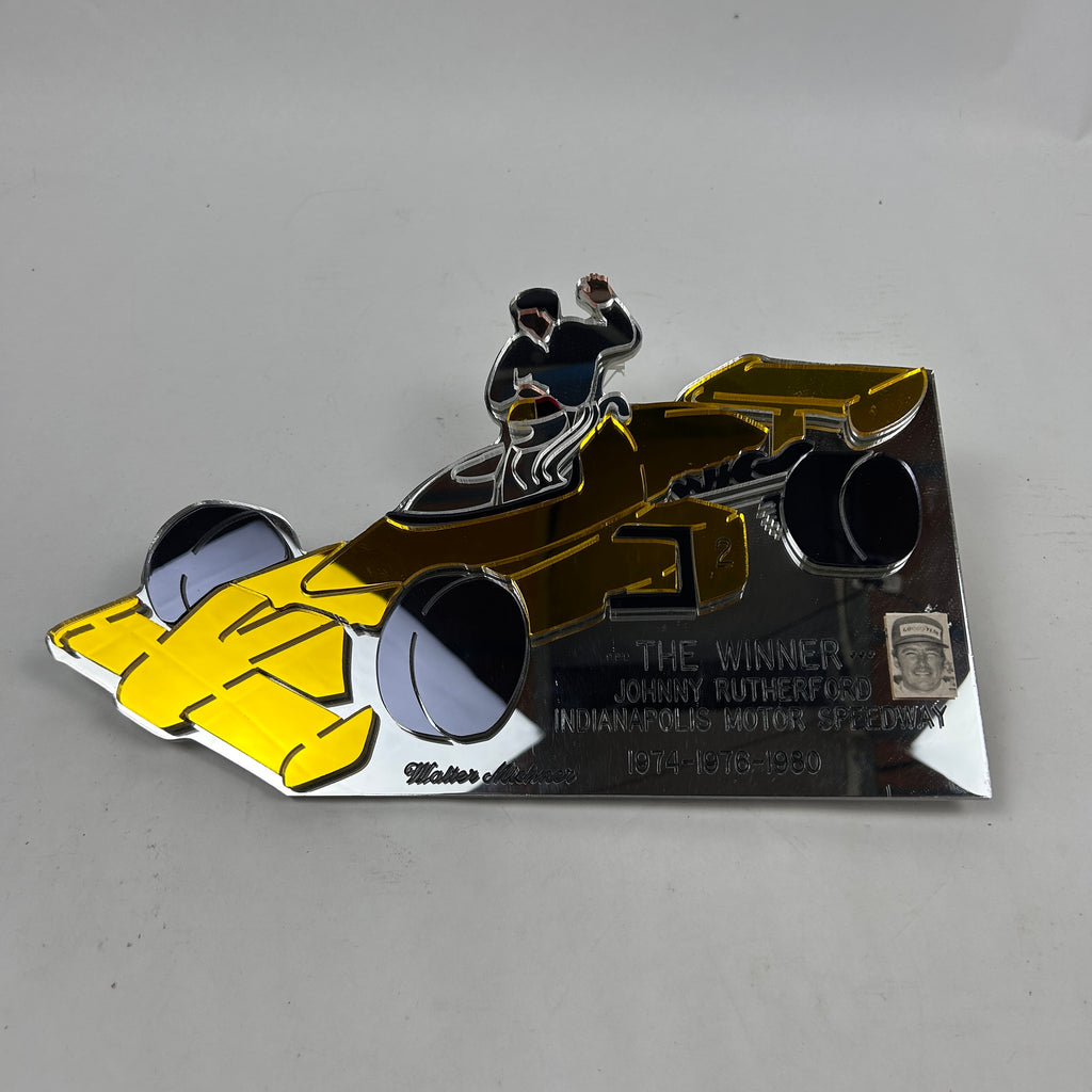 Johnny Rutherford's The Winner Indianapolis 500 Acrylic Art by Walter Mickner.