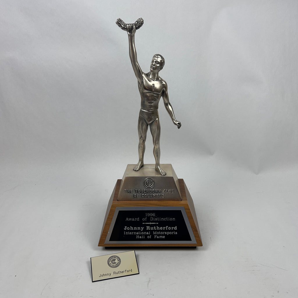 Johnny Rutherford's Award of Distinction International Motorsports Hall of Fame Trophy. Presented by The Touchdown Club of Columbus in 1996.