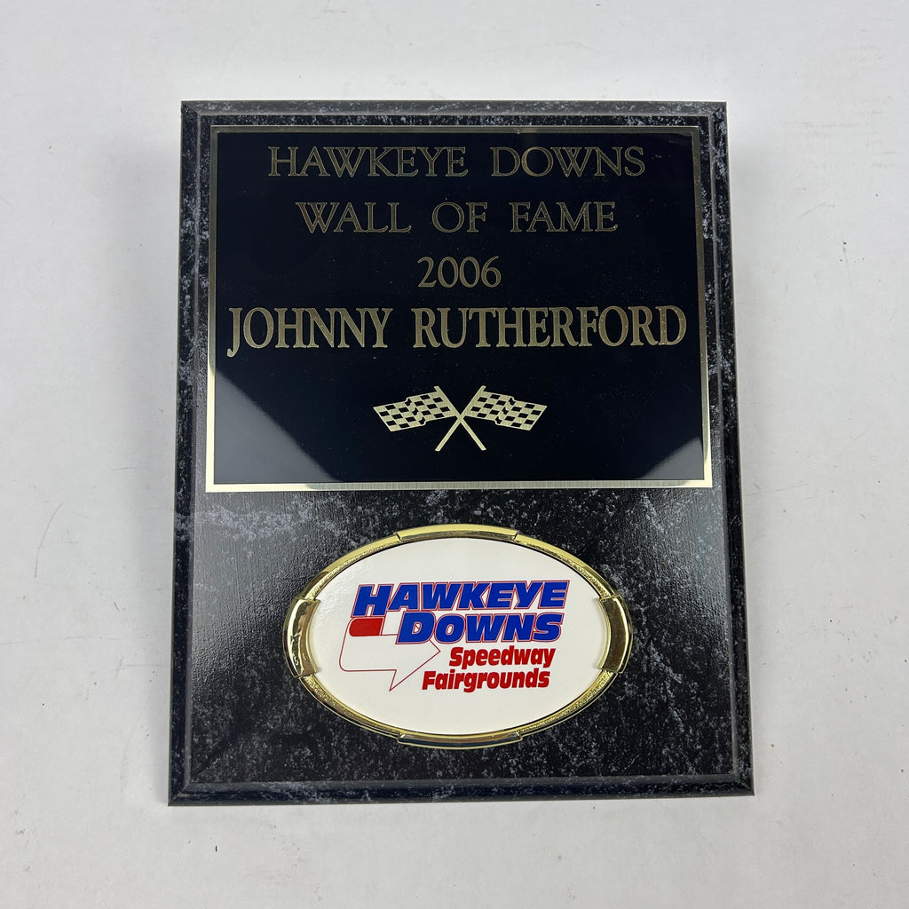 Johnny Rutherford's 2006 Hawkeye Downs Wall of Fame Induction Plaque