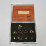 Johnny Rutherford's Michigan Winner Lapel Pin Set 1/300.1981 Pancho Carter1982 Gordon Johncock1983 John Paul Jr.1984 Mario Andretti1985 Emerson Fittipaldi1986 Johnny Rutherford1987 Michael Andretti