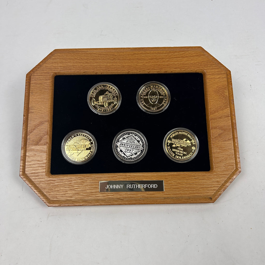 Johnny Rutherford's 25th Winchester Oldtimer's Weekend Commemorative Coin Set. Presented by the Winchester Speedway Oldtimer's Club.