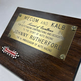 Johnny Rutherford's Award of Excellence Plaque. Presented by Mecom and Kalb in 1981.