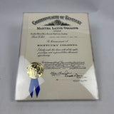Johnny Rutherford's Kentucky Colonel Award. Presented in 1987.