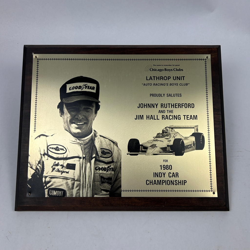 Johnny Rutherford's Chicago Boys Club Award for the 1980 Indy Car Championship. Presented by the Lathrop Unit in 1980.