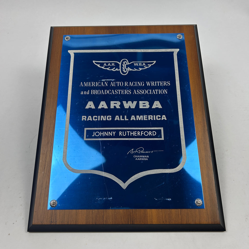 Johnny Rutherford's American Auto Racing Writers and Broadcasters Association Award.