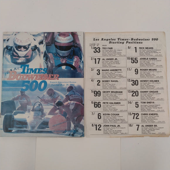 1983 Indy Car Times Budweiser 500 Race Program Riverside International Raceway