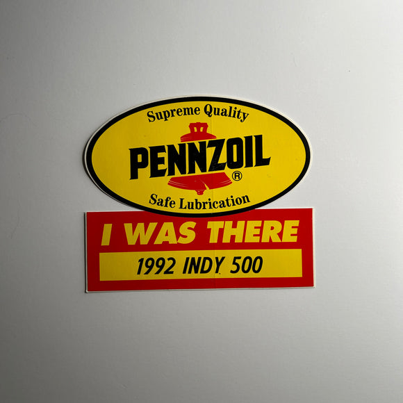 Original I was There 1992 Indianapolis 500 Pennzoil Decal