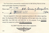 Indy post card notice of employment in Safety Patrol, 1986