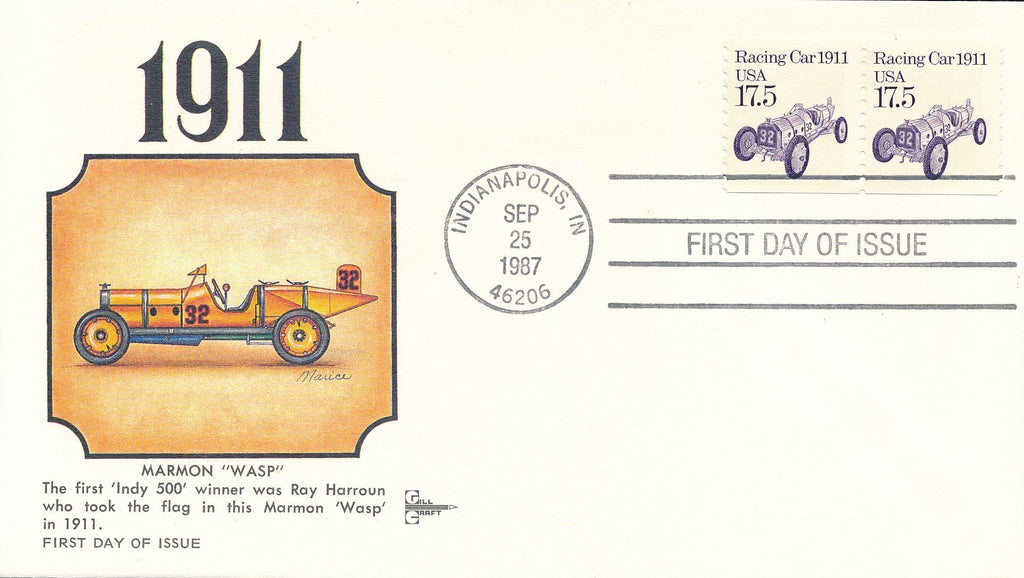 First Day Issue 1987 - Marmon Wasp 1911 first Indy winner, 2 stamps