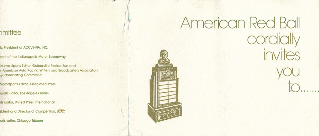 American Red Ball invitation to a reception for nominees of the 1979 Eddie Sachs Scholorchip