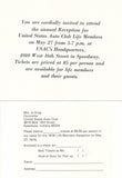 Invitation to the USAC Life Member Club annual reception 1987