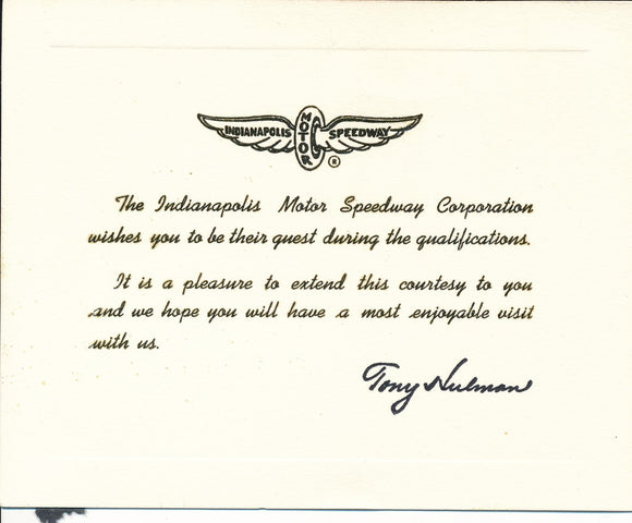 Invitation to Indy 500 Qualifying sent to Gary Louderback