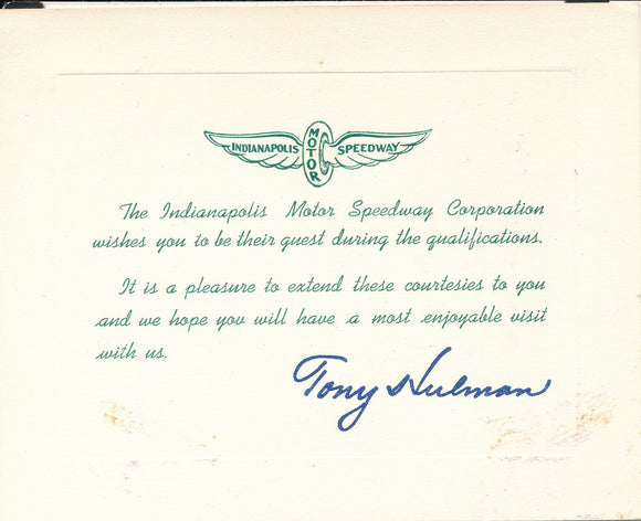 Invitation to Indy 500 Qualifying