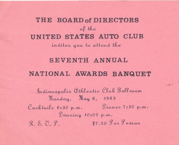 Invitation to the USAC 7th annual National Awards Banquet, May 1963