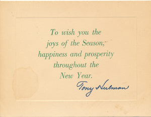 Happy Holidays card from Tony Hulman, owner of the Indy race track, small stain