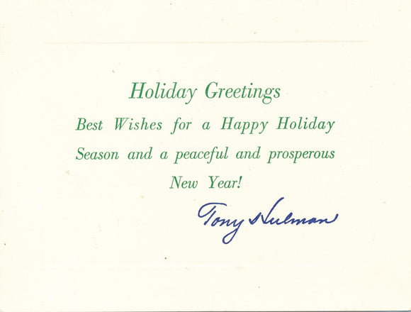 Happy Holidays card from Tony Hulman, owner of the Indy race track