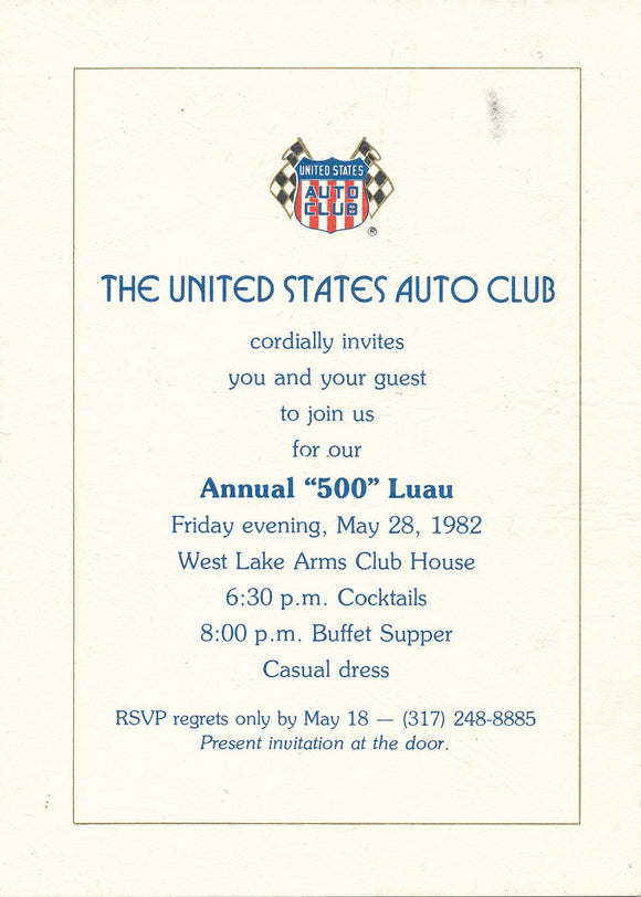 1982 USAC 500 Luau Invitation