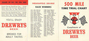 1965 Timing Chart for 2.5 mile track, Drewrys Beer, list of Indy winners up to 1965, Jimmy Clark mentioned