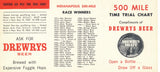 1966 Timing Chart for 2.5 mile track, Drewrys Beer, list of Indy winners up to 1966, AJ Foyt mentioned