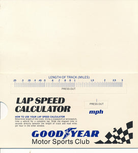 Good Year Motor Sports Club, Lap Speed Calculator, Unused (still has "press outs")