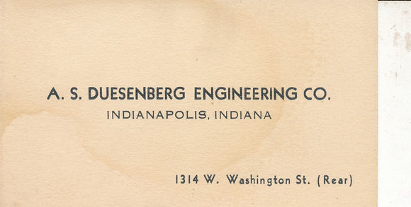 Business Card. A.S. Duesenberg Engineering Company