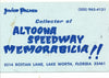 Business Card, Junior Palmer, Collector of Altoona Speedway Memorabilia, Lake Worth, Florida