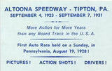 Business Card, Junior Palmer, Collector of Altoona Speedway Memorabilia, Lake Worth, Florida