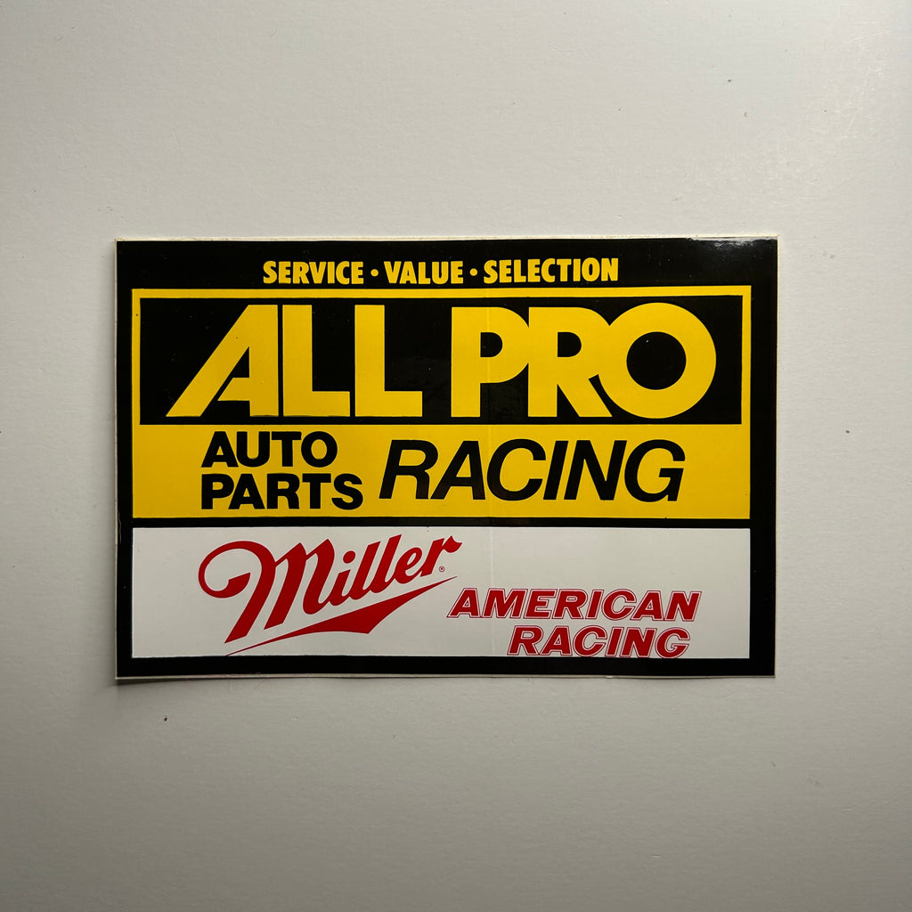 Original Miller All Pro Auto Parts Racing Decal