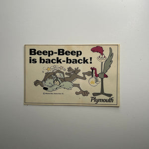 Original Beep-Beep is back-back Plymouth Road Runner Coyote Decal