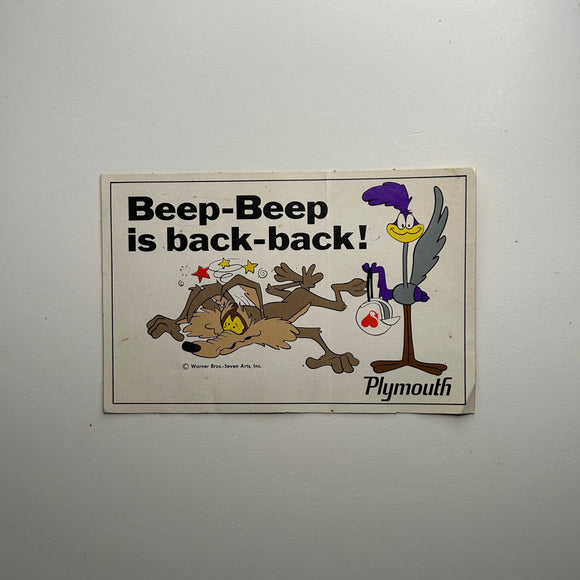 Original Beep-Beep is back-back Plymouth Road Runner Coyote Decal