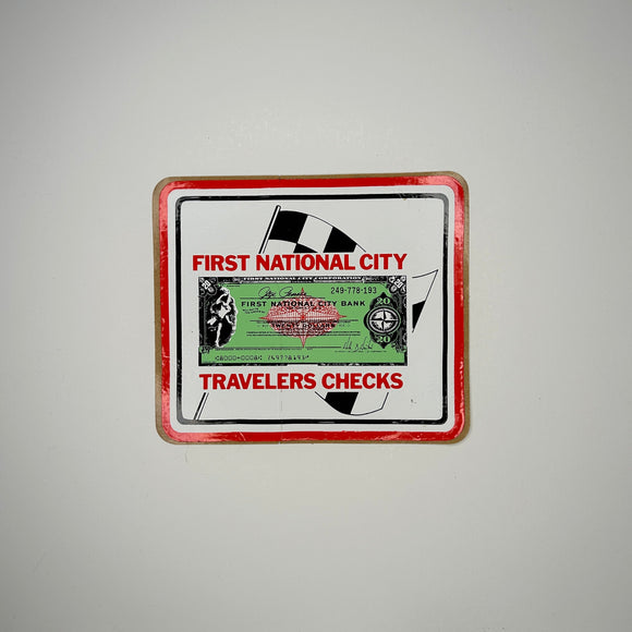 Original First National Travelers Checks Decal