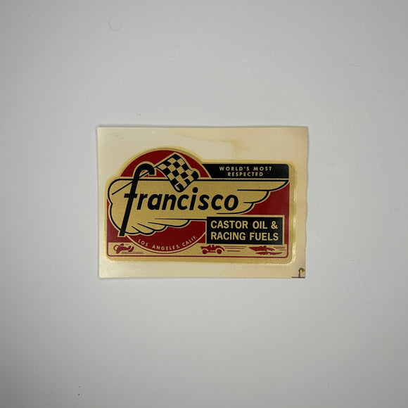 Original Francisco Castor Oil & Racing Fuel Waterslide Decal