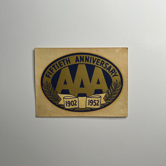 Original AAA American Automobile Association Fiftieth Anniversary 1902-1952 Waterslide Decal