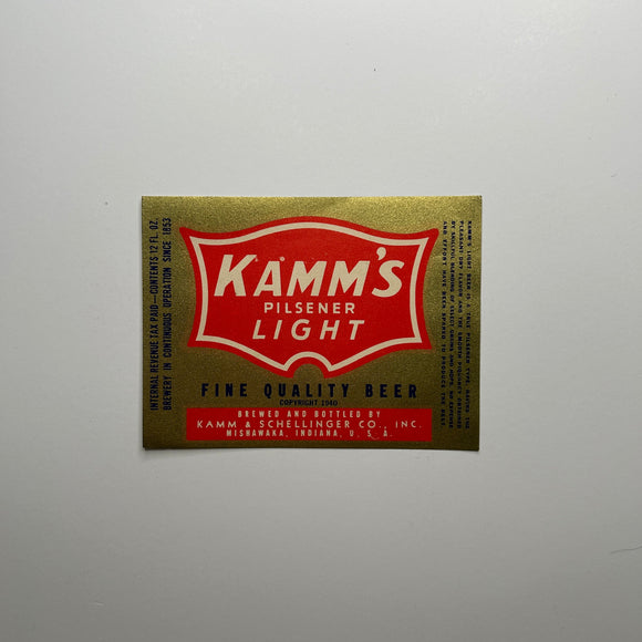 Original Kamm's Pilsener Light Fine Quality Beer Label