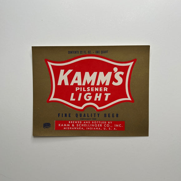 Original Kamm's Pilsener Light Fine Quality Beer Label