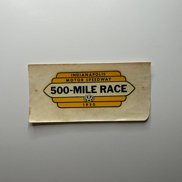 Original AAA American Automobile Association Indianapolis Motor Speedway 500 Mile Race 1950 Waterslide Decal