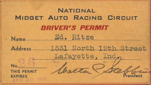 1938 National Midget Auto Racing Circuit Driver's Permit, Ed Hitze