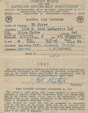 1951 AAA American Automobile Association Ed Hitze Racing Car License