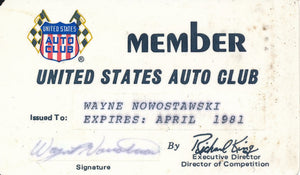 1981 United States Auto Club USAC Member Wayne Nowostawski Credential