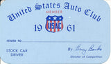 1961 United States Auto Club USAC Stock Car Driver Credential