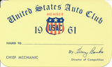 1961 United States Auto Club USAC Chief Mechanic Credential