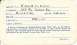 1962 United States Auto Club USAC Official Willard T. Dixon Credential