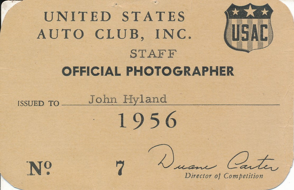 1956 United States Auto Club USAC Official Photographer John Hyland Credential