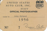 1956 United States Auto Club USAC Official Photographer John Hyland Credential