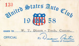 1958 United States Auto Club USAC Official Willard T. Dixon Credential