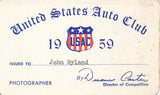 1959 United States Auto Club USAC Photographer John Hyland Credential